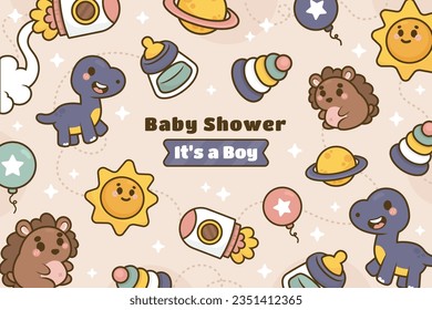 its a boy. It's a boy background. baby boy. gender reveal background. Vector Illustration. Poster, Banner, Greeting Card, Invitation Card. baby announcement concept. Baby is coming. Blue Background.