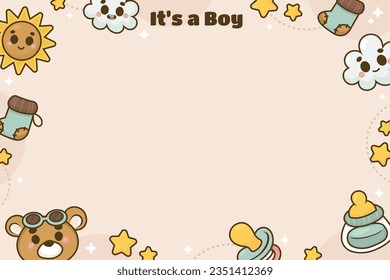 its a boy. It's a boy background. baby boy. gender reveal background. Vector Illustration. Poster, Banner, Greeting Card, Invitation Card. baby announcement concept. Baby is coming. Blue Background.