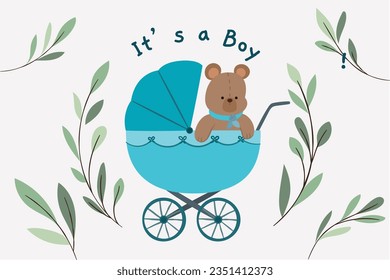 its a boy. It's a boy background. baby boy. gender reveal background. Vector Illustration. Poster, Banner, Greeting Card, Invitation Card. baby announcement concept. Baby is coming. Blue Background.