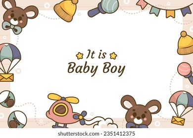 its a boy. It's a boy background. baby boy. gender reveal background. Vector Illustration. Poster, Banner, Greeting Card, Invitation Card. baby announcement concept. Baby is coming. Blue Background.