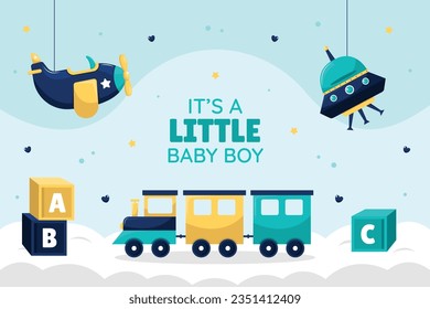 its a boy. It's a boy background. baby boy. gender reveal background. Vector Illustration. Poster, Banner, Greeting Card, Invitation Card. baby announcement concept. Baby is coming. Blue Background.