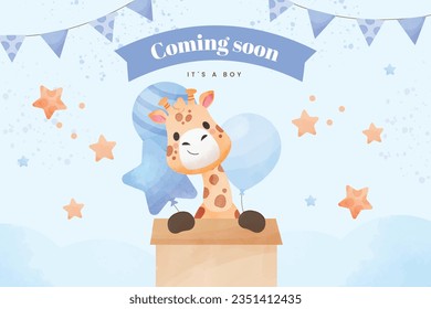 its a boy. It's a boy background. baby boy. gender reveal background. Vector Illustration. Poster, Banner, Greeting Card, Invitation Card. baby announcement concept. Baby is coming. Blue Background.