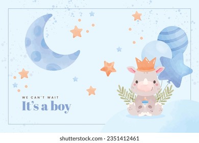 its a boy. It's a boy background. baby boy. gender reveal background. Vector Illustration. Poster, Banner, Greeting Card, Invitation Card. baby announcement concept. Baby is coming. Blue Background.