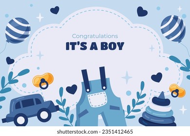 its a boy. It's a boy background. baby boy. gender reveal background. Vector Illustration. Poster, Banner, Greeting Card, Invitation Card. baby announcement concept. Baby is coming. Blue Background.