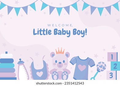 its a boy. It's a boy background. baby boy. gender reveal background. Vector Illustration. Poster, Banner, Greeting Card, Invitation Card. baby announcement concept. Baby is coming. Blue Background.