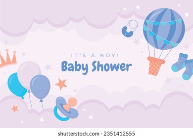 its a boy. It's a boy background. baby boy. gender reveal background. Vector Illustration. Poster, Banner, Greeting Card, Invitation Card. baby announcement concept. Baby is coming. Blue Background.