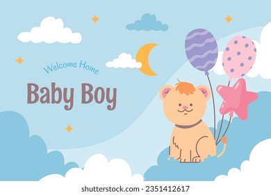 its a boy. It's a boy background. baby boy. gender reveal background. Vector Illustration. Poster, Banner, Greeting Card, Invitation Card. baby announcement concept. Baby is coming. Blue Background.