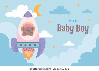 its a boy. It's a boy background. baby boy. gender reveal background. Vector Illustration. Poster, Banner, Greeting Card, Invitation Card. baby announcement concept. Baby is coming. Blue Background.