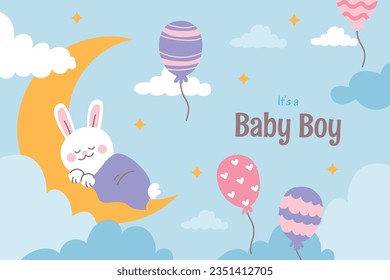 its a boy. It's a boy background. baby boy. gender reveal background. Vector Illustration. Poster, Banner, Greeting Card, Invitation Card. baby announcement concept. Baby is coming. Blue Background.