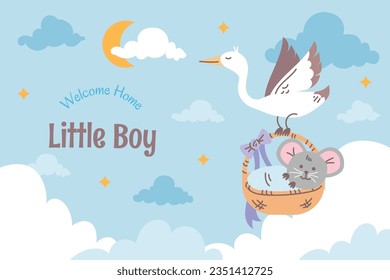 its a boy. It's a boy background. baby boy. gender reveal background. Vector Illustration. Poster, Banner, Greeting Card, Invitation Card. baby announcement concept. Baby is coming. Blue Background.