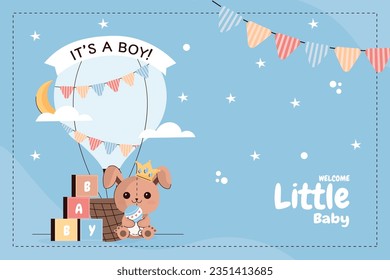 its a boy. It's a boy background. baby boy. gender reveal background. Vector Illustration. Poster, Banner, Greeting Card, Invitation Card. baby announcement concept. Baby is coming. Blue Background.