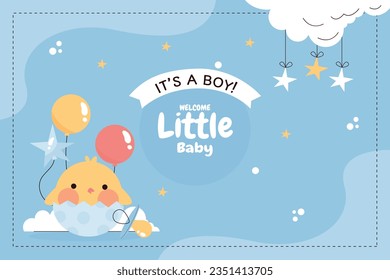 its a boy. It's a boy background. baby boy. gender reveal background. Vector Illustration. Poster, Banner, Greeting Card, Invitation Card. baby announcement concept. Baby is coming. Blue Background.