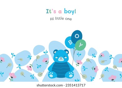 its a boy. It's a boy background. baby boy. gender reveal background. Vector Illustration. Poster, Banner, Greeting Card, Invitation Card. baby announcement concept. Baby is coming. Blue Background.