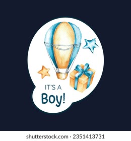 its a boy. It's a boy background. baby boy. gender reveal background. Vector Illustration. Poster, Banner, Greeting Card, Invitation Card. baby announcement concept. Baby is coming. Blue Background.