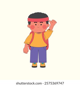 Boy with backpack cartoon icon illustration