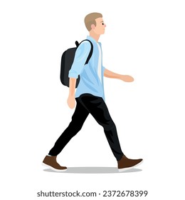 Niño con mochila yendo a la escuela con fondo blanco