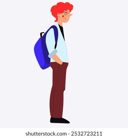 Junge mit Rucksack, der zur Schule geht. Schüler-Zeichentrickfigur. Zurück zum Schulkonzept. Isolierte Vektorgrafik