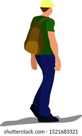 Boy with backpack, illustration, vector on white background.