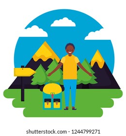 boy and backpack signal mountains landscape camping
