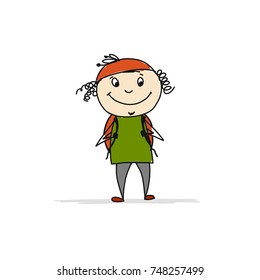 Boy with backpack, sketch for your design