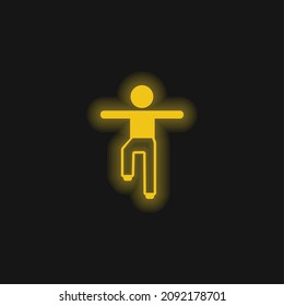 Icono de neón brillante amarillo en posición de balance de niño