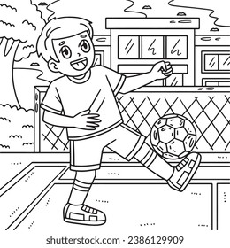 Boy Balancing Soccer Ball with Foot Coloring Page
