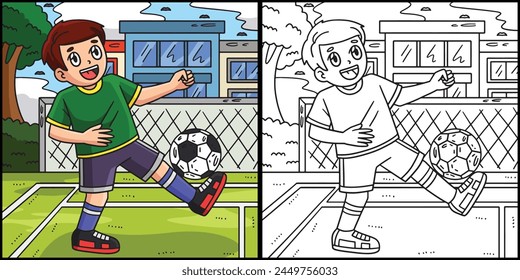 Boy Balancing Soccer Ball with Foot Illustration