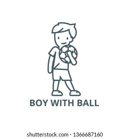 Boy with ball line icon, vector. Boy with ball outline sign, concept symbol, flat illustration