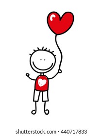 boy with balloon air  drawing isolated icon design