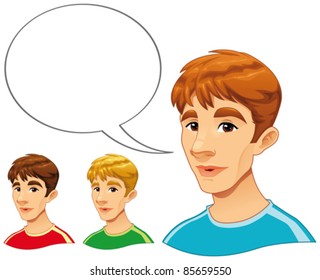 Boy with balloon. Cartoon and vector illustration.