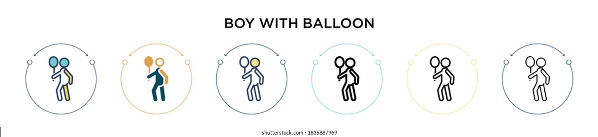 Boy with balloon icon in filled, thin line, outline and stroke style. Vector illustration of two colored and black boy with balloon vector icons designs can be used for mobile, ui, web