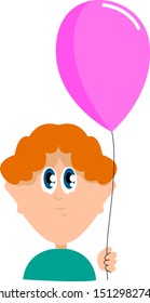 Boy with balloon, illustration, vector on white background.