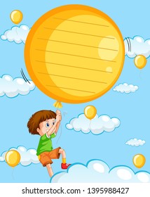 Un niño con ilustración de una nota con globo