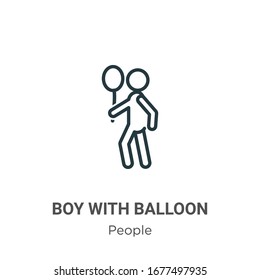 Niño con icono vectorial de contorno de globo. Chico negro de línea delgada con icono de globo, vectorial plano ilustración de elemento simple de personas editables concepto de trazo aislado en fondo blanco