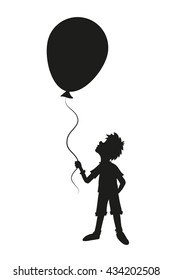 Boy and balloon silhouette - isolated, vector.