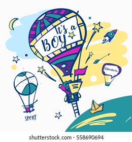 It is a boy. Balloon with text sport and adventure.