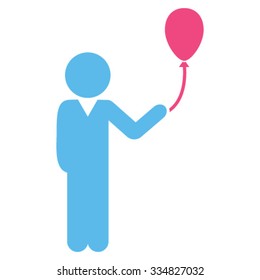 Boy With Balloon vector icon. Style is bicolor flat symbol, pink and blue colors, rounded angles, white background.