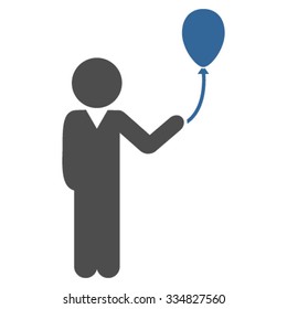 Boy With Balloon vector icon. Style is bicolor flat symbol, cobalt and gray colors, rounded angles, white background.