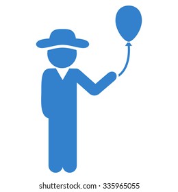 Boy With Balloon vector icon. Style is flat symbol, cobalt color, rounded angles, white background.