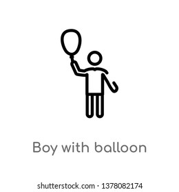 boy with balloon vector line icon. Simple element illustration. boy with balloon outline icon from people concept. Can be used for web and mobile