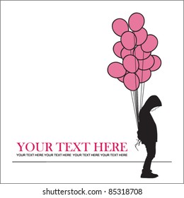 Boy with balloons. Vector illustration. Place for your text.