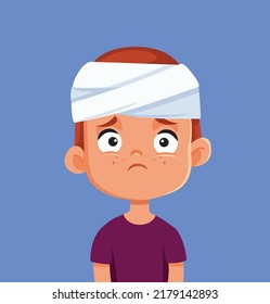 
Boy In Bandage Having A Head Injury Vector Cartoon Illustration. Child Suffering A Concussion Feeling Unwell Suffering In Pain
