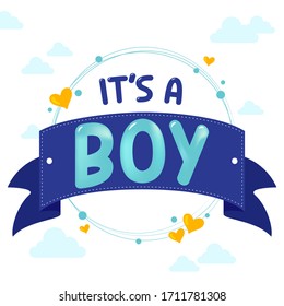 its a boy banner, invitation, announcement, child birth, square design, pink design vector