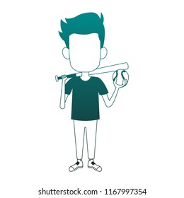 Boy with baseball bat and ball blue lines