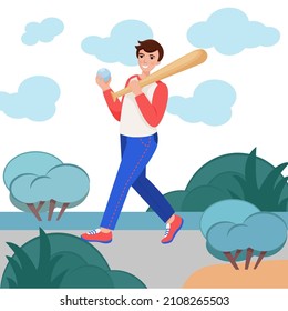 Boy with baseball bat and ball in his hands
