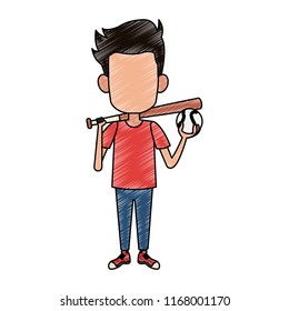Boy with baseball bat and ball scribble