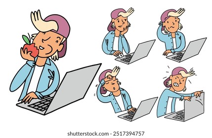Boy in a Baseball Cap and Blue Shirt Working on Laptop