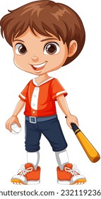 Boy baseball player cartoon character illustration