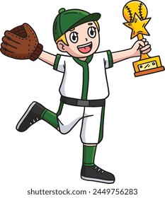 Boy with a Baseball Trophy Cartoon Colored Clipart