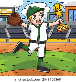 Boy with a Baseball Trophy Colored Cartoon 
